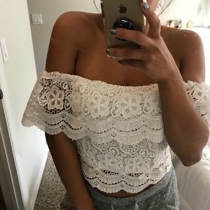 LF Off the shoulder white lace top
